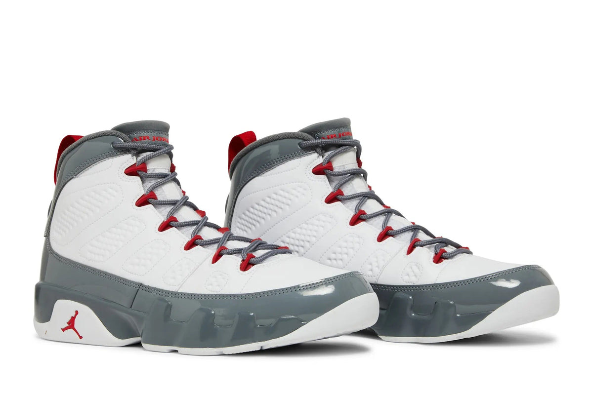Jordan 9 Retro Fire Red - Classic White Leather Basketball Sneaker